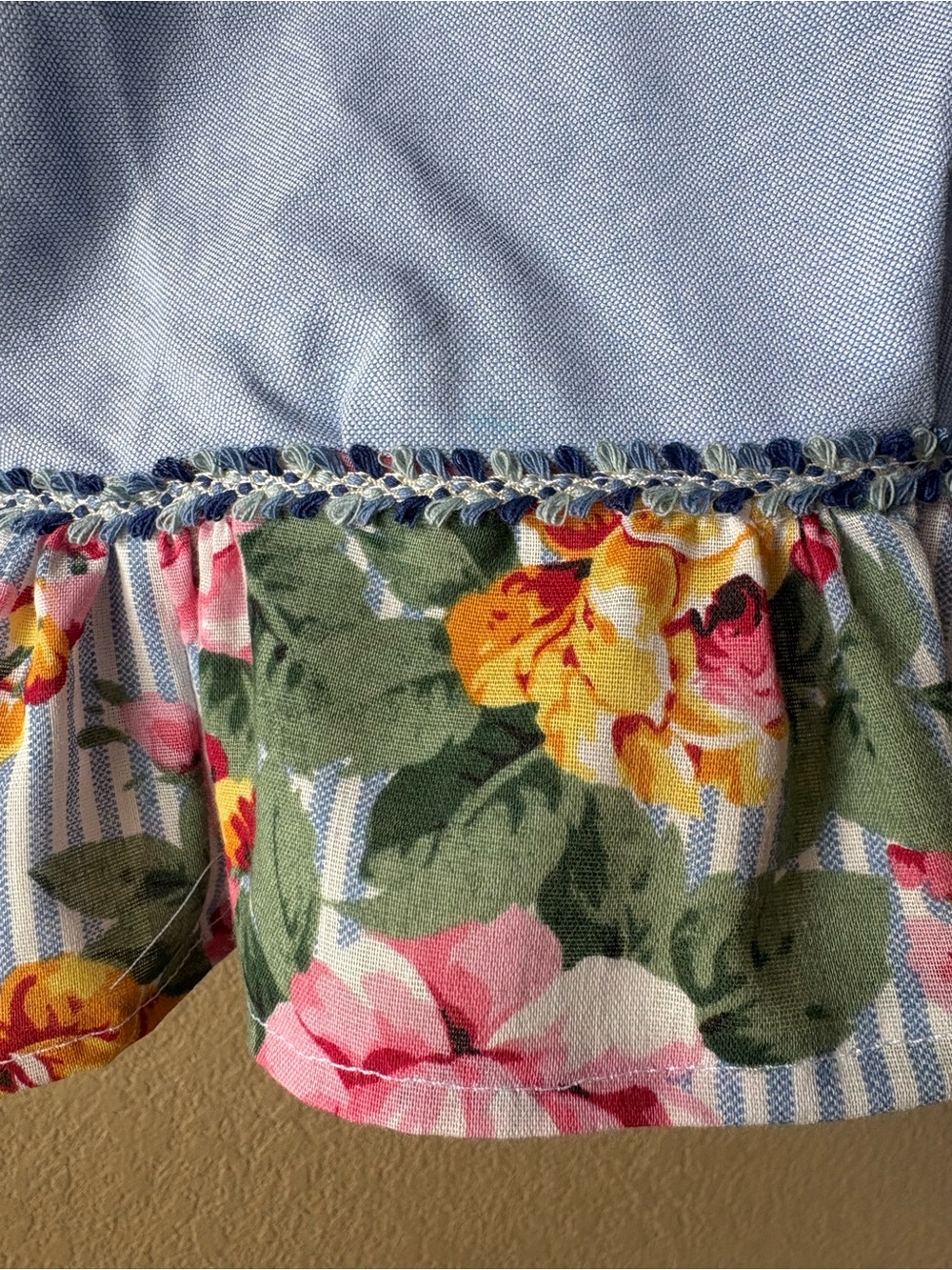 Old Navy Light Blue oxford with Floral Ruffle Hem detail - Picture 8 of 12